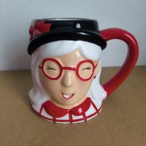 Threshold Mrs Clause 3d Granny Lady Face Mug with Red and Black Accents